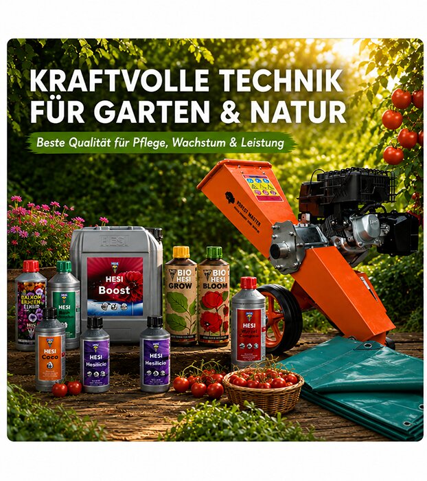Kraftvolle Technik für Garten & Natur mit HESI Dünger und Gartenhäcksler