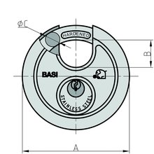 Basi® Rundbügel- Vorhangschloss gleichschließend 70 mm RVS 610 Typ 6100-7001