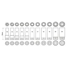 Kraftschrauber-Eins�tze 1/2 Zoll 11-teilig YT-1054