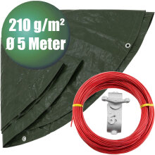 PE-Abdeckplane rund Ø 5 m grün + Spannseil...
