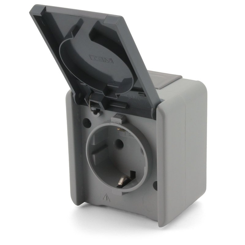 Steckdose Schuko + Deckel grau IP44 16A 250V VF12GY