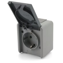 Steckdose Schuko + Deckel grau IP44 16A 250V VF12GY