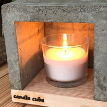 candle cube Teelicht Tisch Kamin Beton mit Duftkerze Coconut Island