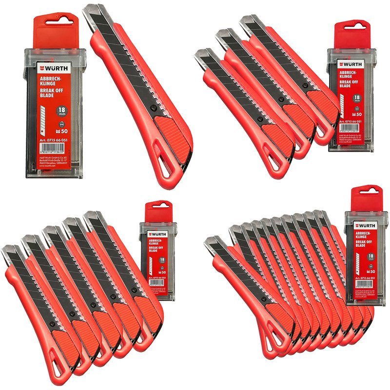 Würth SET's 1K Cutter Messer mit Schieber 18mm + 50 Würth Klingen im