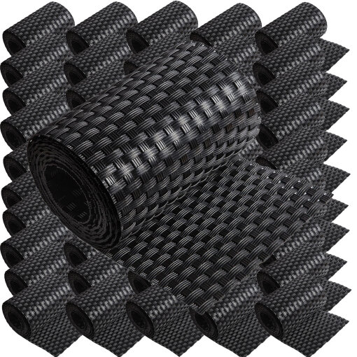 ECI © Poly-Rattan Sichtschutzstreifen für Doppelstabzaun 19 | 255cm Schwarz RD04 50 Rollen
