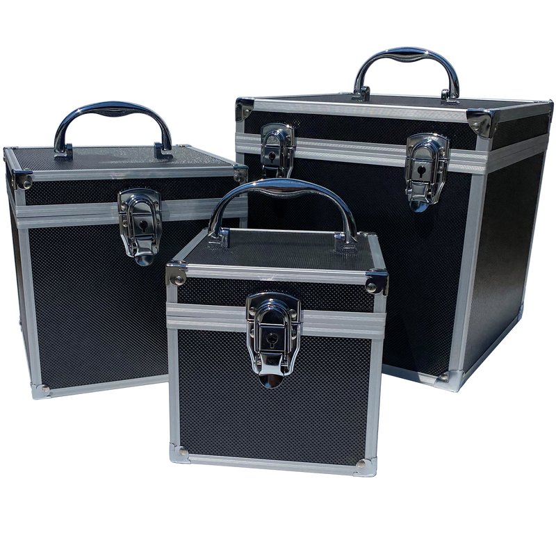 ECI Aluminium Koffer Schwarz Würfelform 15 x 15 x 15 cm mit Rasterschaum