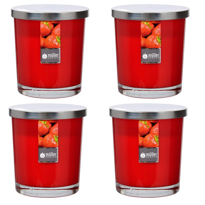 Maxi Duft-Kerzenglas Windlicht 110/95 mm mit Deckel | Set 4 Stck. | Strawberry Love