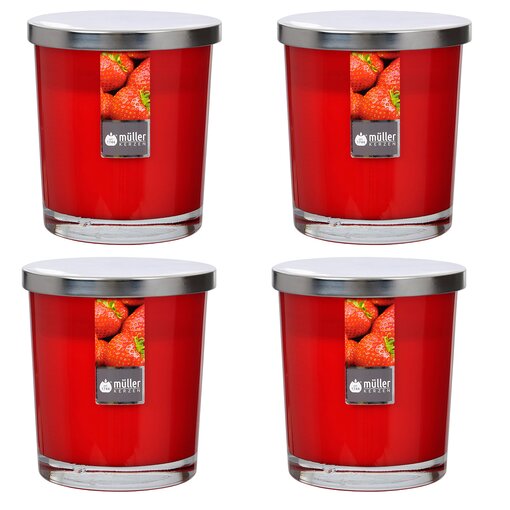 Maxi Duft-Kerzenglas 110/95 mm mit Deckel | Set 4 Stck. | Strawberry Love