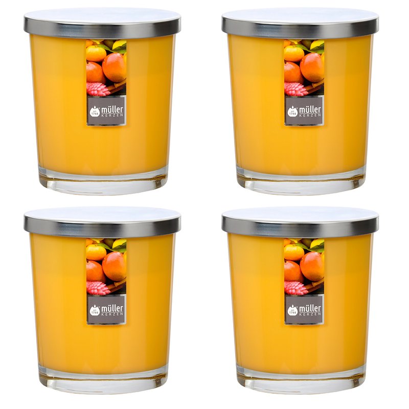 Maxi Duft-Kerzenglas Windlicht 110/95 mm mit Deckel | Set 4 Stck. | Exotic Fruits