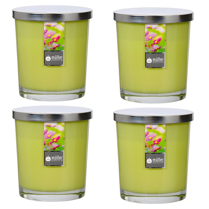 Maxi Duft-Kerzenglas Windlicht 110/95 mm mit Deckel | Set 4 Stck. | Flower Garden
