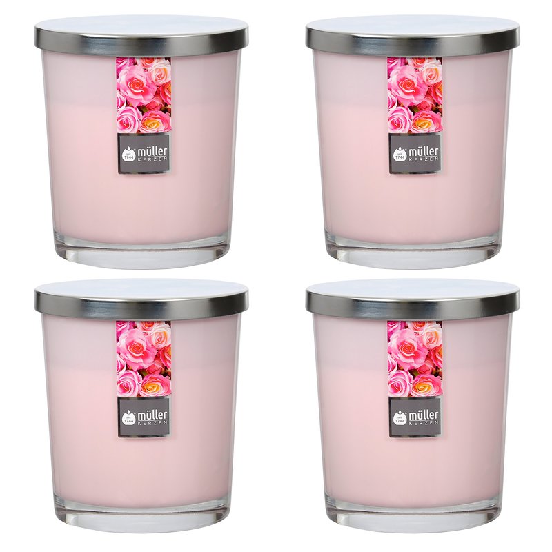 Maxi Duft-Kerzenglas Windlicht 110/95 mm mit Deckel | Set 4 Stck. | English Rose