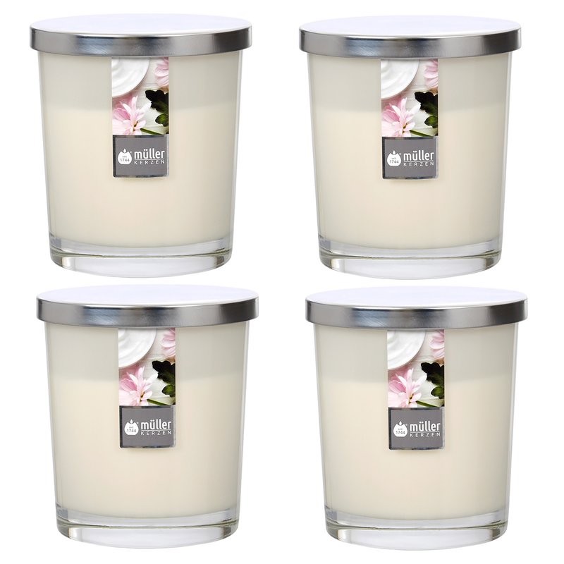 Maxi Duft-Kerzenglas Windlicht 110/95 mm mit Deckel | Set 4 Stck. | Soft Creme