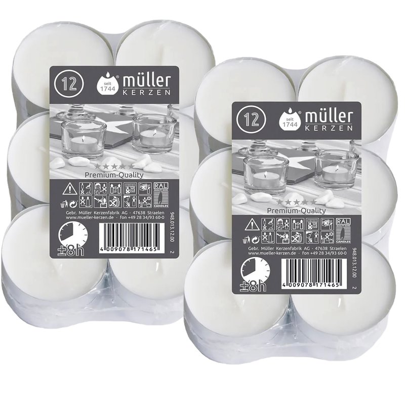2 x 12er Flat Pack Ø 55 mm Maxi Lichter Teelichter Teelichte