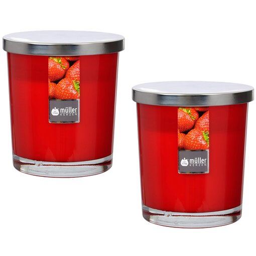 Maxi Duft-Kerzenglas 110/95 mm mit Deckel | 2er Set | Strawberry Love