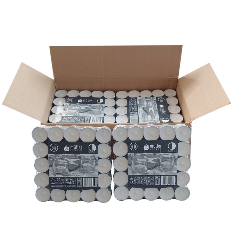 4 x Qualitts 6h-Lichter Teelichter 50er Flat Pack