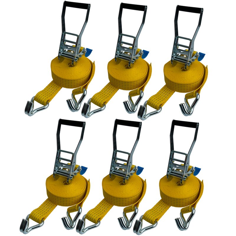 6 x LKW  Ratschen Zurrgurt 2-teilig 5 x 800 cm Gelb Spitzhaken ZC52081
