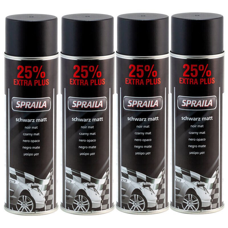4 x Auto Lackspray Dose Spraila Schwarz Matt 500ml