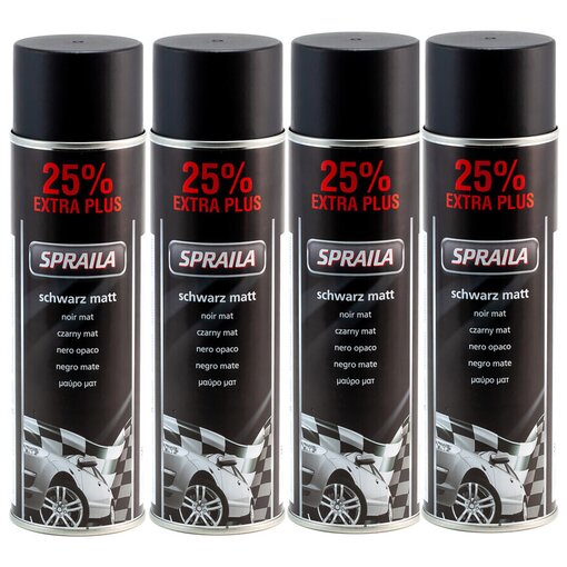 4 x Auto Lackspray Dose Spraila Schwarz Matt 500ml