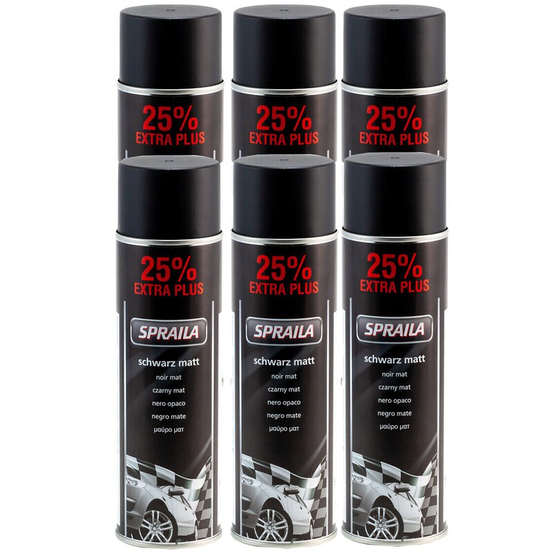 6 x Auto Lackspray Dose Spraila Schwarz Matt 500ml