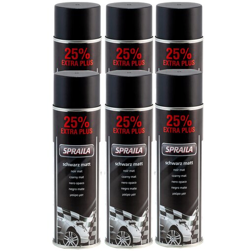 6 x Auto Lackspray Dose Spraila Schwarz Matt 500ml