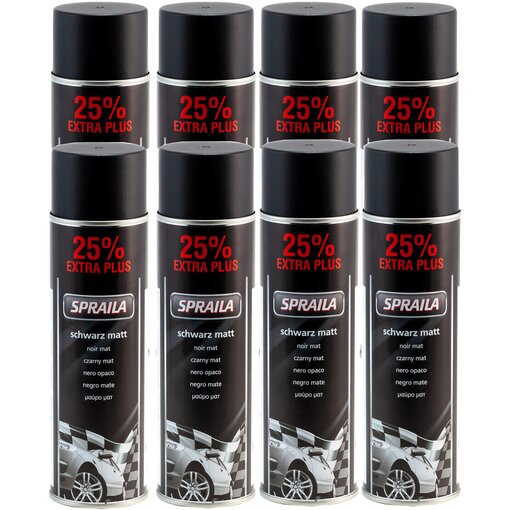 8 x Auto Lackspray Dose Spraila Schwarz Matt 500ml