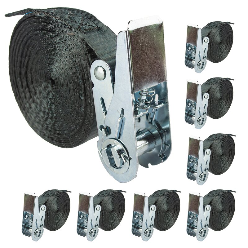 8 x Jumbo Spanngurt 5 m 25 mm 1600 kg Ratsche Zurrgurt | schwarz