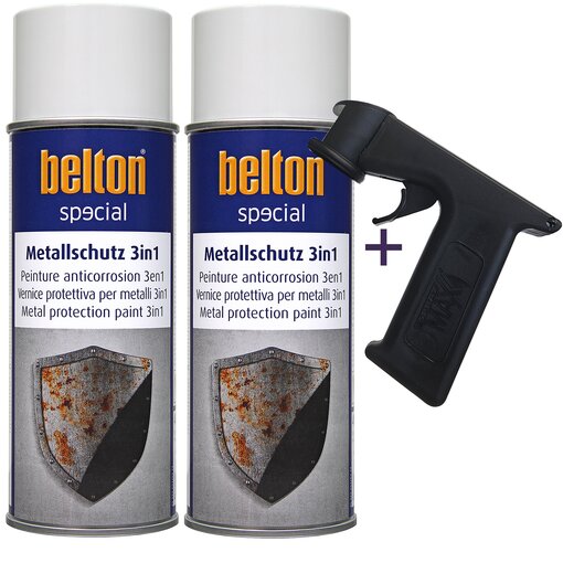 2x Belton Metallschutzlack 3in1 400 ml incl. Handgriff 2 xReinweiss