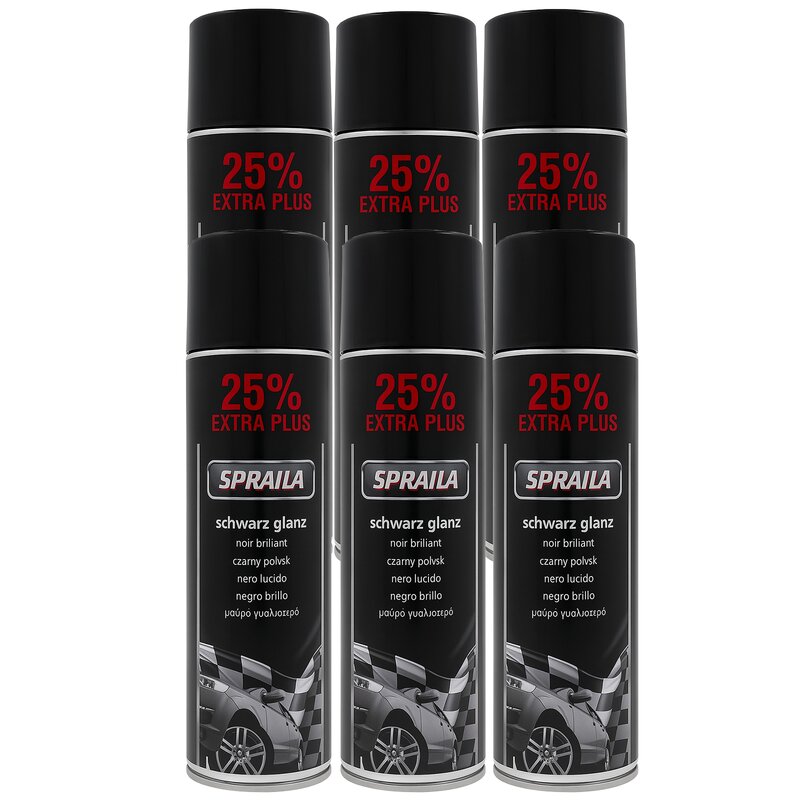 6 x Auto Lackspray Dose Spraila Schwarz Glanz 500ml