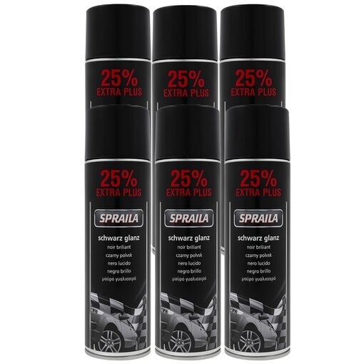 6 x Auto Lackspray Dose Spraila Schwarz Glanz 500ml