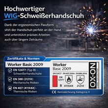 2 Paar OX-ON  Schwei�erhandschuh Worker Basic 2009 WIG Schutz-Handschuh  10/XL