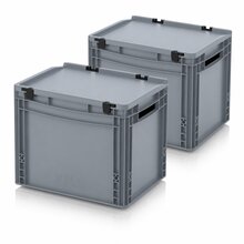 2 X AUER Eurobeh�lter mit Schanierdeckel ED 43/32 | 40 x 30 x 33,5 cm