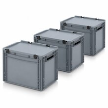 3 X AUER Eurobeh�lter mit Schanierdeckel ED 43/32 | 40 x 30 x 33,5 cm