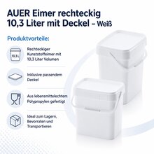 AUER 10,3 Liter Eimer rechteckig mit Deckel 29 x 20 x 27 cm Weiß 10 Stück