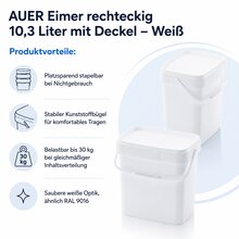 AUER 10,3 Liter Eimer rechteckig mit Deckel 29 x 20 x 27 cm Weiß 10 Stück