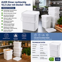 AUER 10,3 Liter Eimer rechteckig mit Deckel 29 x 20 x 27 cm Weiß 8 Stück