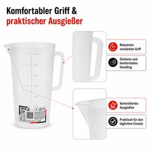 Yato Messbecher-Set Groß 0,5 /1/ 2/ 3 und 5 Liter | Messkrug Dosierhilfe