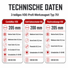 NWS VDE Zangen-Set 3 tlg. | Kombi-Seiten-Spitz | Typ 751 | Qualitäts-Werkzeug