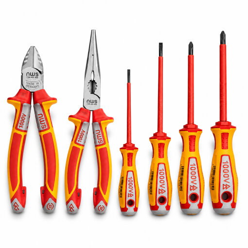 NWS VDE Werkzeug-Set  6 tlg. Typ 756 – Seitenschneider, Flachrundzange & 4 VDE Schraubendreher