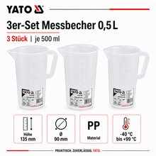 3 x Messbecher 0,5 Liter YG-07282 | Kunststoff Messkrug...
