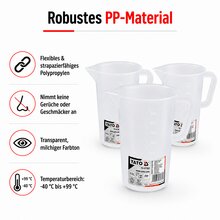 3 x Messbecher 0,5 Liter YG-07282 | Kunststoff Messkrug Messkanne Dosierhilfe