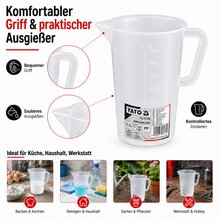 3 x Messbecher 0,5 Liter YG-07282 | Kunststoff Messkrug Messkanne Dosierhilfe