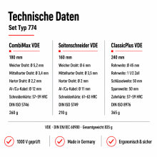 NWS VDE Zangen-Set 3tlg. | Kombi-Seiten-Wapu | Typ 774 | Qualitäts-Werkzeug