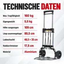 2 Stück Teleskop Alu-Sackkarre klappbar 160 Kg ZFHT-160 Transportkarre