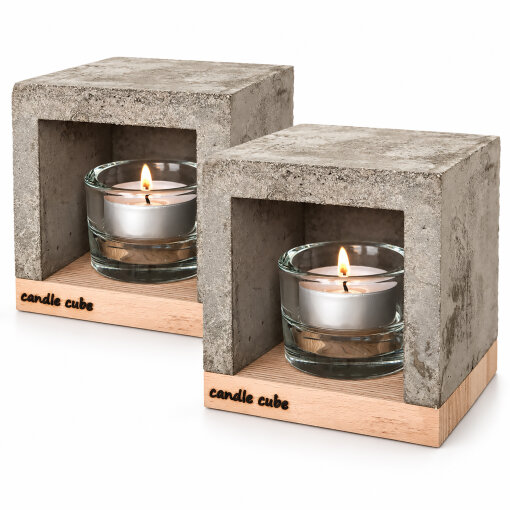 2 Stück candle cube© Teelicht Tisch Kamin Beton mit gr. Teelicht